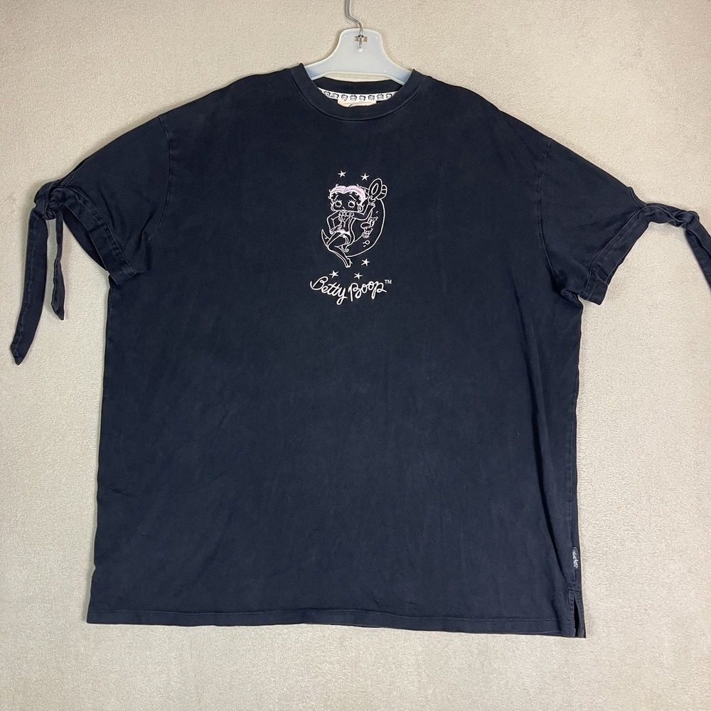 Lazy Oaf T-Shirt Women ML Betty Boop Oversized Black Tie Sleeve EUC